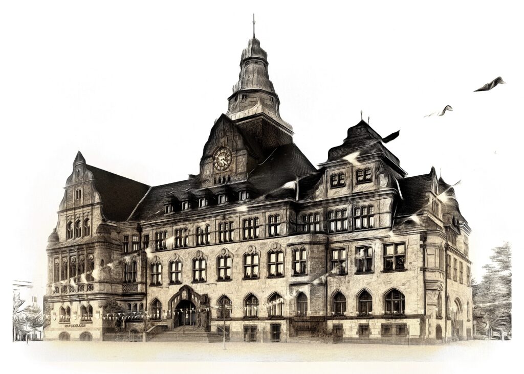 2023-05-29 - Rathaus in Recklinghausen als zeitgenössisches Postkartenbild