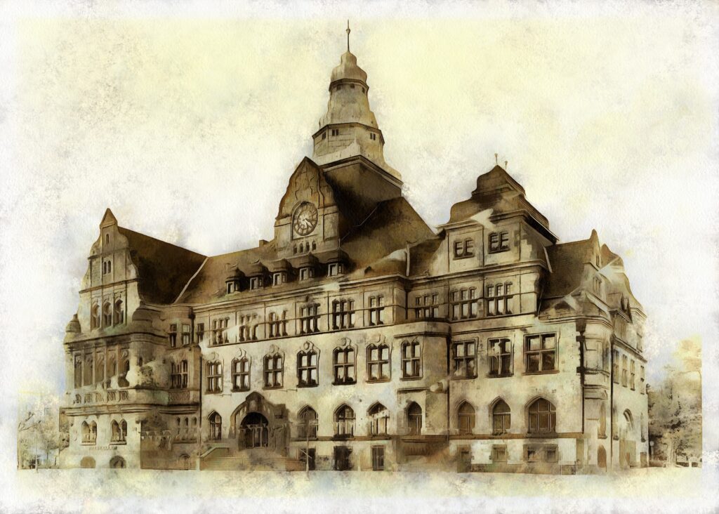 2023-05-29 - Rathaus in Recklinghausen als zeitgenössisches Postkartenbild