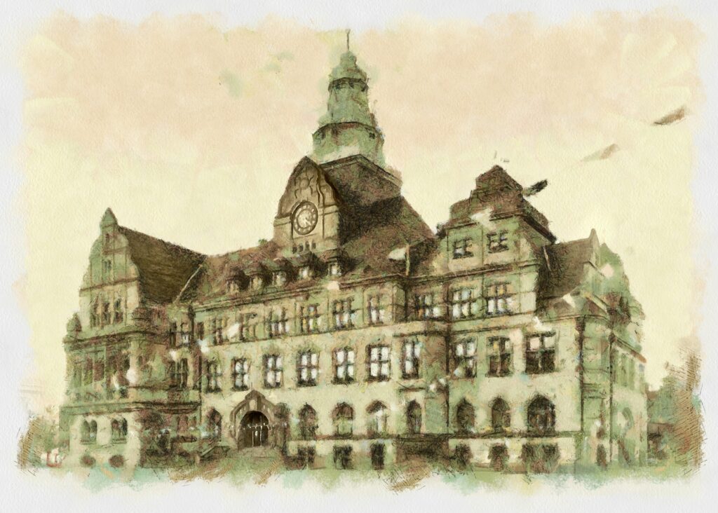 2023-05-29 - Rathaus in Recklinghausen als zeitgenössisches Postkartenbild