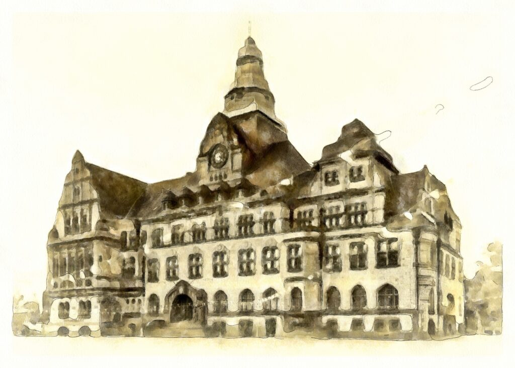 2023-05-29 - Rathaus in Recklinghausen als zeitgenössisches Postkartenbild